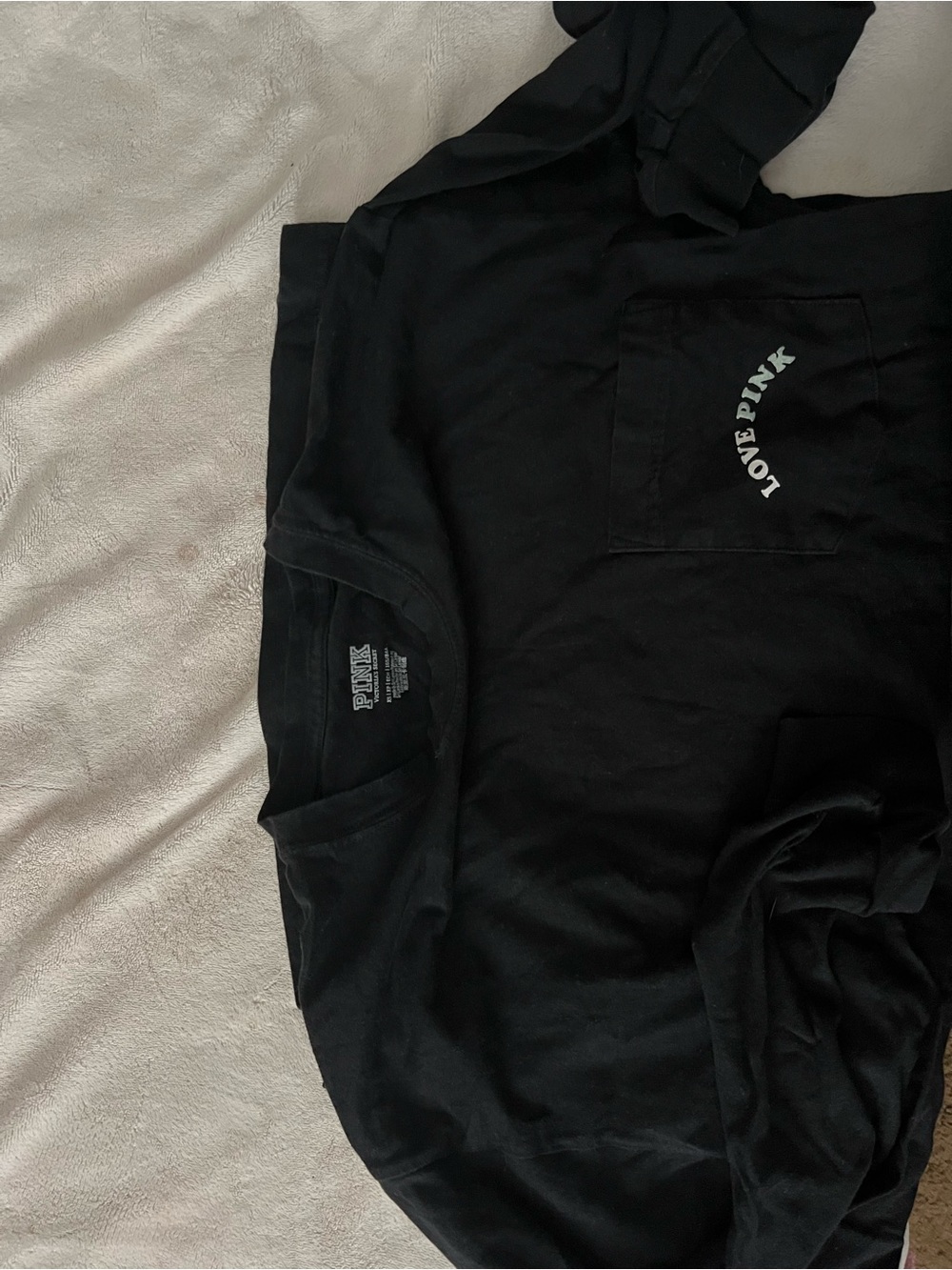 PINK Victoria's Secret Black Pocket Tee with 'LOVE PINK' Accent